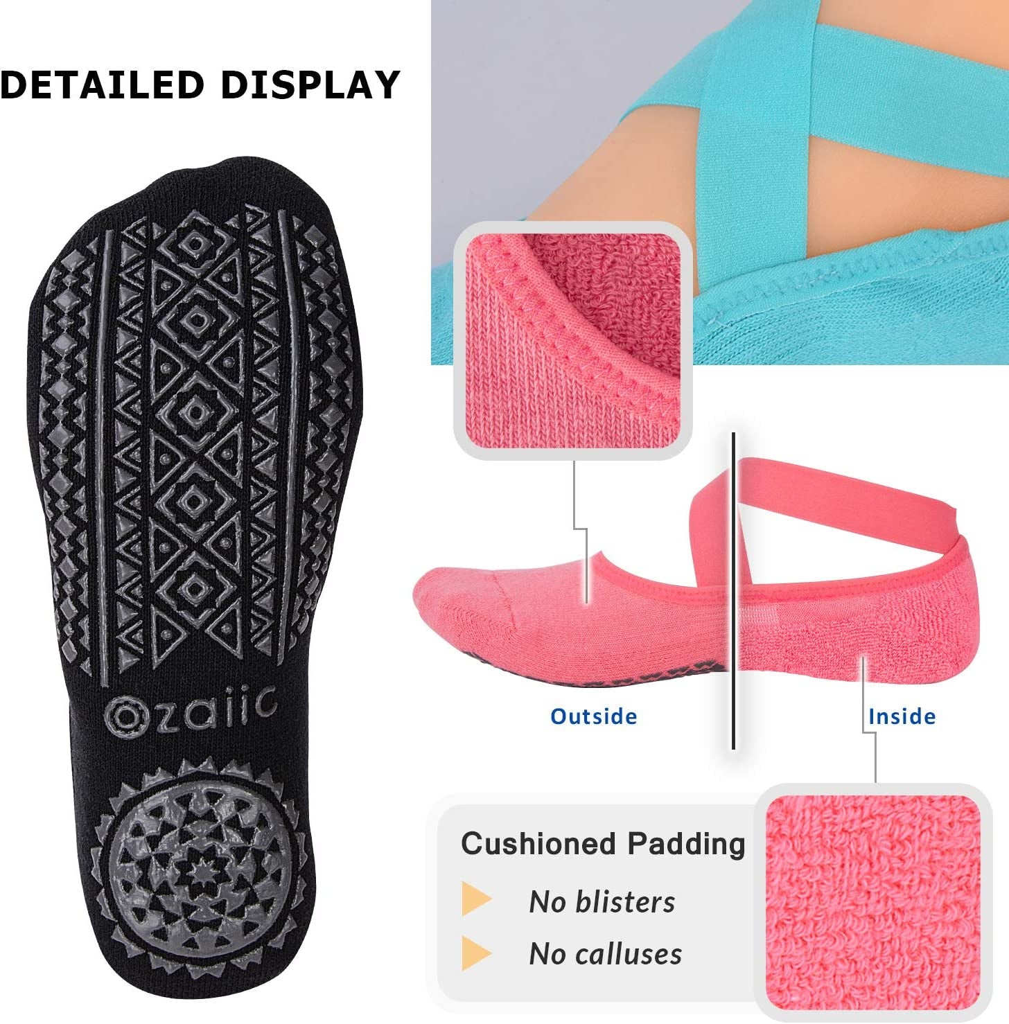 Pilates Socks for Women Non Slip Grip, Yoga Socks with Grippers for Barre, Hospital, Ballet, Dance, Barefoot Workout