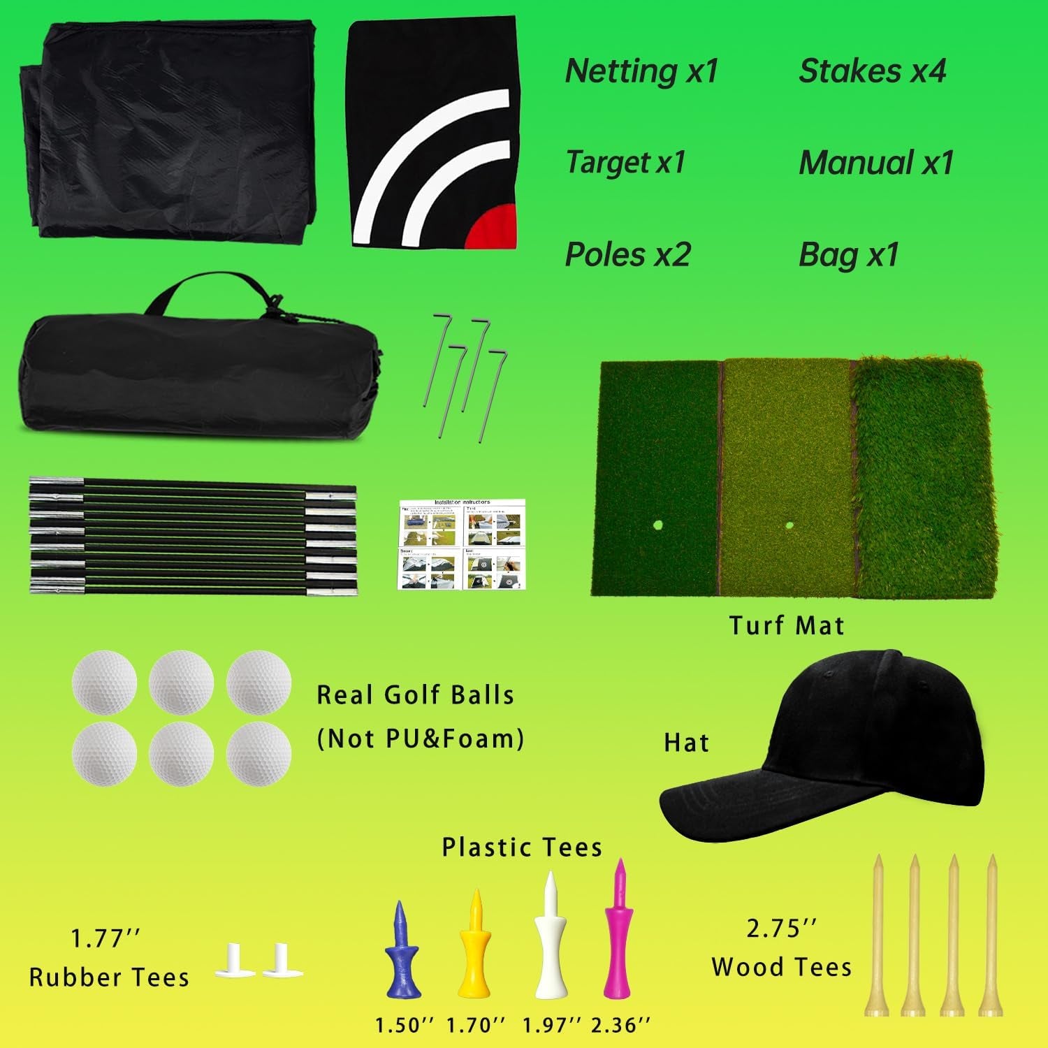 Golf Net: Backyard Practice Hitting Driving Training by Turf Mat Target Real Ball Indoor Outdoor Chipping Swing Gift for Golfers Dad Husband Men