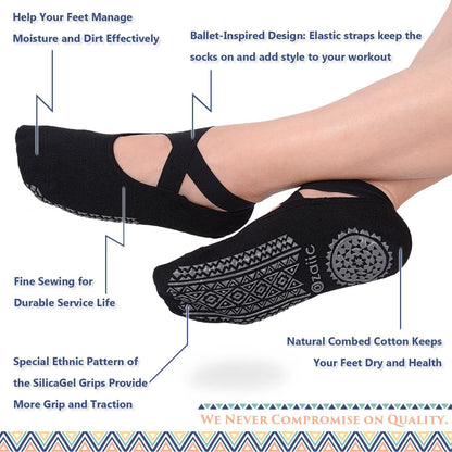 Pilates Socks for Women Non Slip Grip, Yoga Socks with Grippers for Barre, Hospital, Ballet, Dance, Barefoot Workout