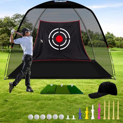 Golf Net: Backyard Practice Hitting Driving Training by Turf Mat Target Real Ball Indoor Outdoor Chipping Swing Gift for Golfers Dad Husband Men
