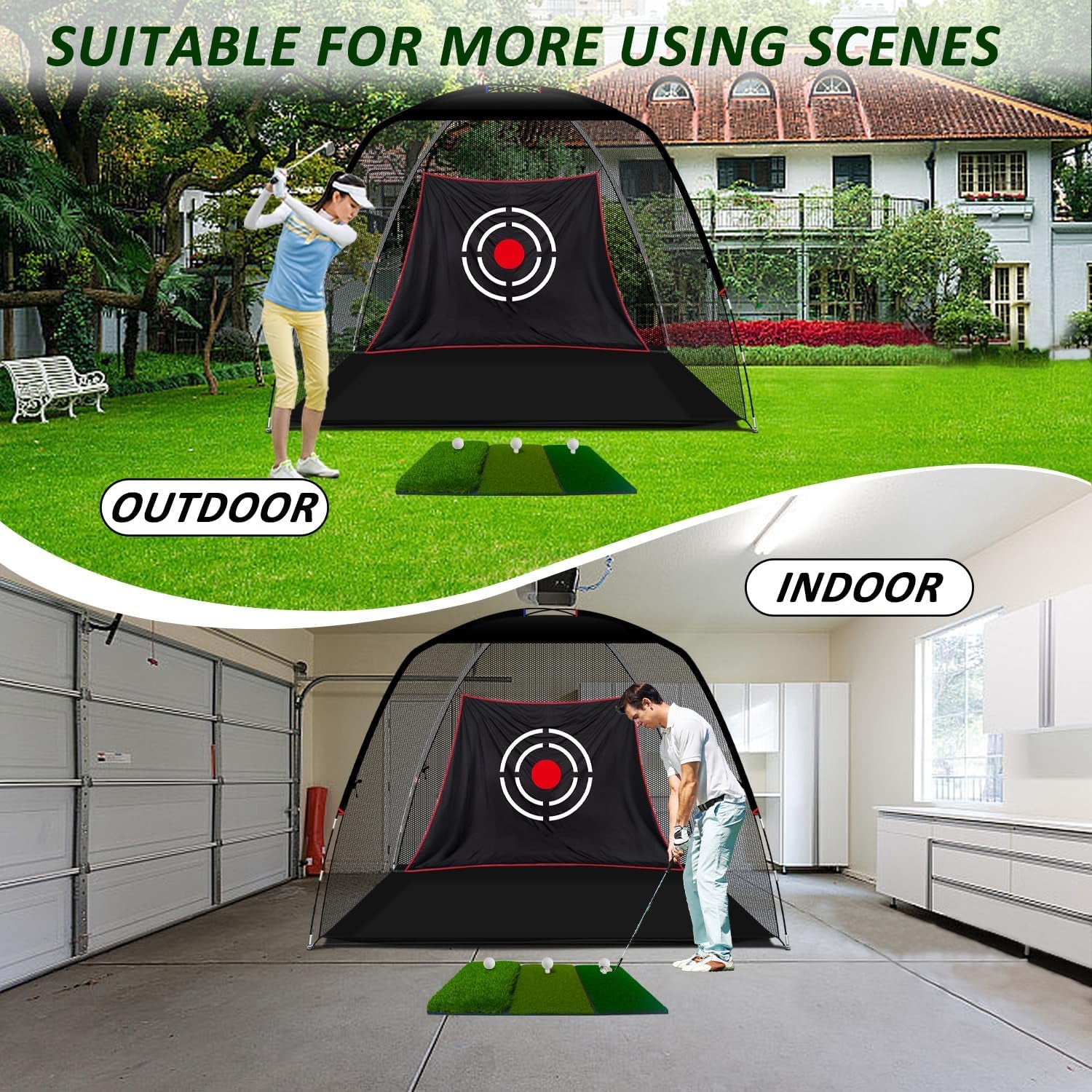 Golf Net: Backyard Practice Hitting Driving Training by Turf Mat Target Real Ball Indoor Outdoor Chipping Swing Gift for Golfers Dad Husband Men